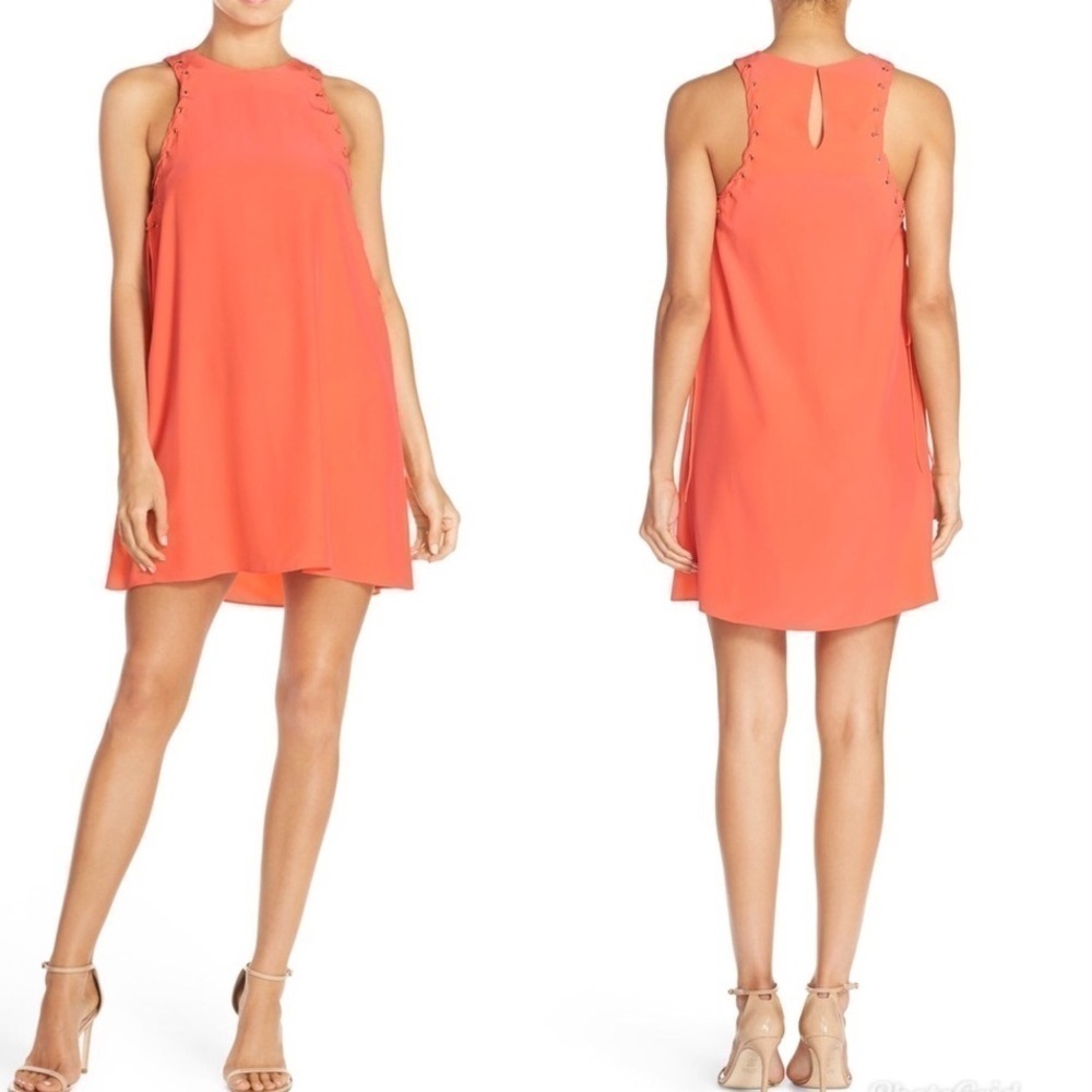 NWT Amanda Uprichard Allegra Tie Side Silk Swing Dress in Coral Sz M